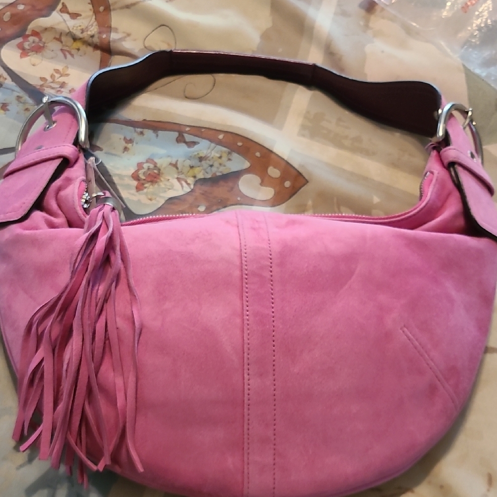 Pink Suede Shoulder Bag